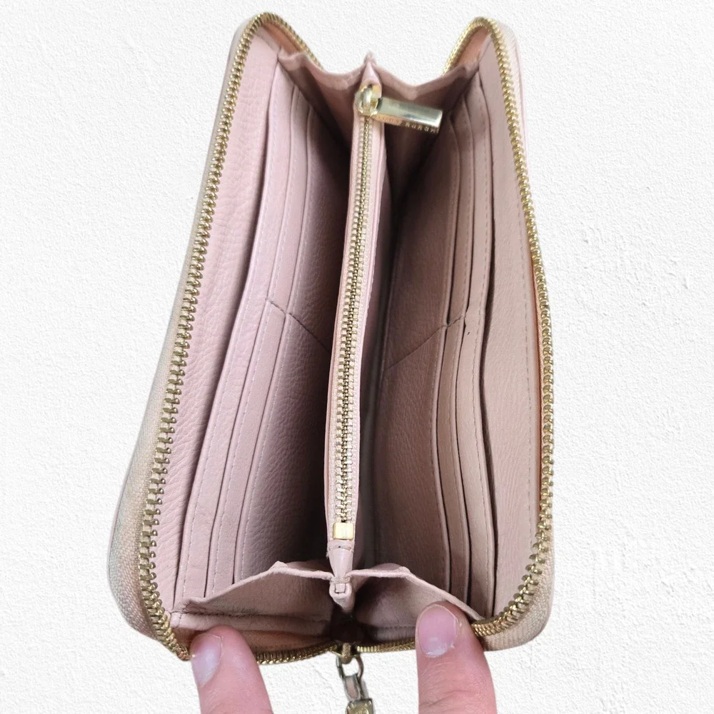 Tory Burch Amanda Blush Pink Pebbled Leather Zip Tassel Continental Wallet